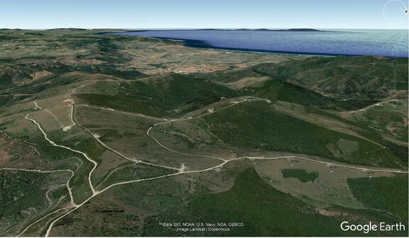 Una visuale satellitare di Punta Salici e del parco eolico